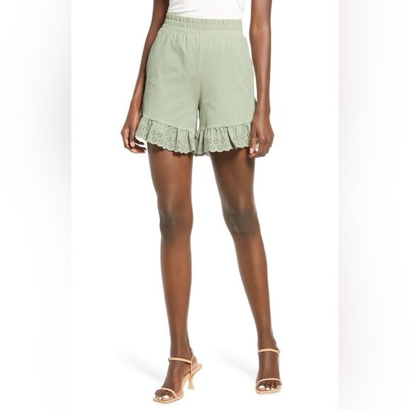 Vero Moda Women Juna Desert Sage Ruffle Hem Stretch Cotton Pull On Shorts Sz: XS - Picture 1 of 6